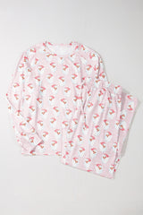 Santa Print Long Sleeve Top and Pants Lounge Set