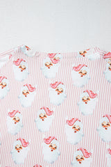 Santa Print Long Sleeve Top and Pants Lounge Set